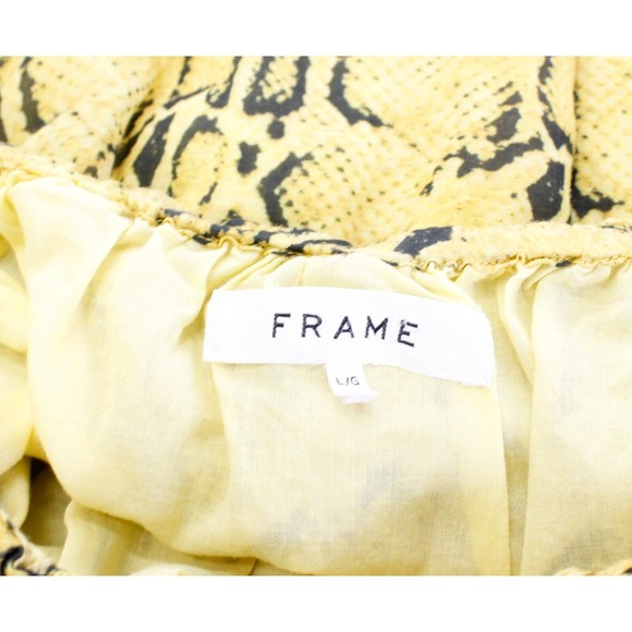 FRAME Off the Shoulder Billow Top in Python Size L Yellow Snakeskin Blouse - Picture 5 of 9